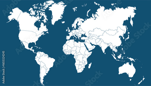 World map. Blue modern vector map. Silhouette map