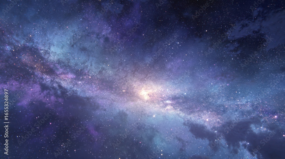 Fototapeta premium Stunning depiction of the cosmos, filled with swirling nebulae, stars, and vibrant purples and blues