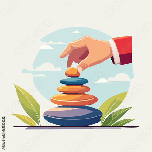 Hand Balancing Colorful Stacked Stones