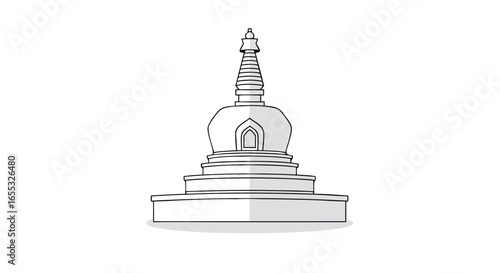 Simple line drawing of a buddhist stupa for design and architectural concepts