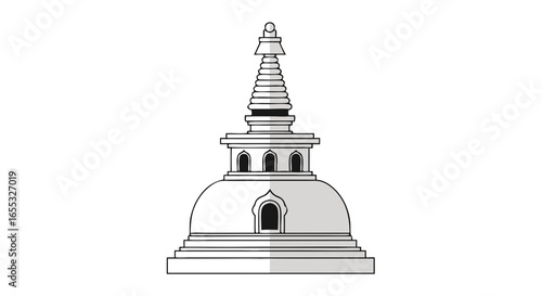 Minimalist depiction of a traditional stupa, cultural representation of buddhist architecture and heritage in asia, a symbolic monument drawing