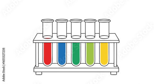 Colorful Chemical Solutions in Test Tubes for Scientific Experiments and Analyses for Laboratory Use and Medical Development in White Background