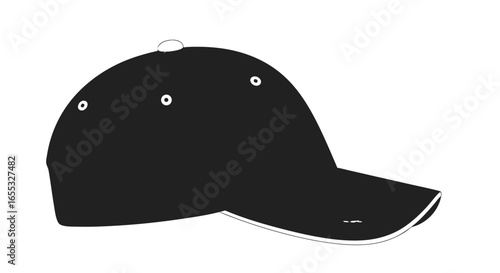 Sleek monochrome baseball cap illustration, showcasing simplicity and minimalist design with smooth vector contours and stark color contrasts