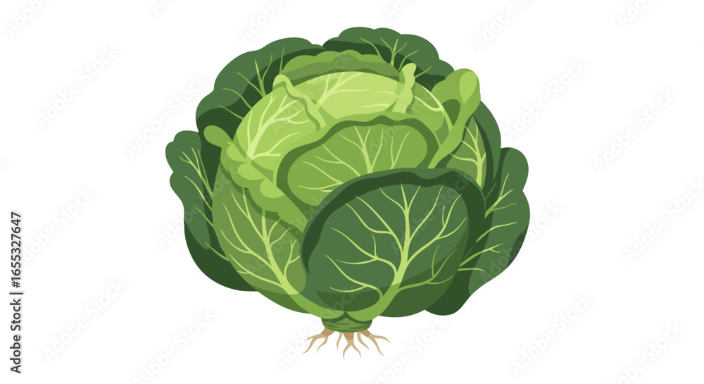 Obraz premium Vibrant and healthy cabbage with layered leaves on pure white backdrop ready for graphic design projects or educational illustrations