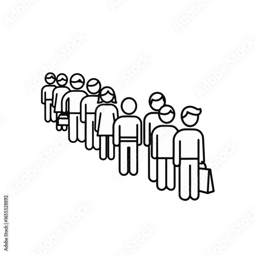 People queue up in a line, waiting patiently in this simple graphic representation, perfect for illustrating concepts of community, waiting and order