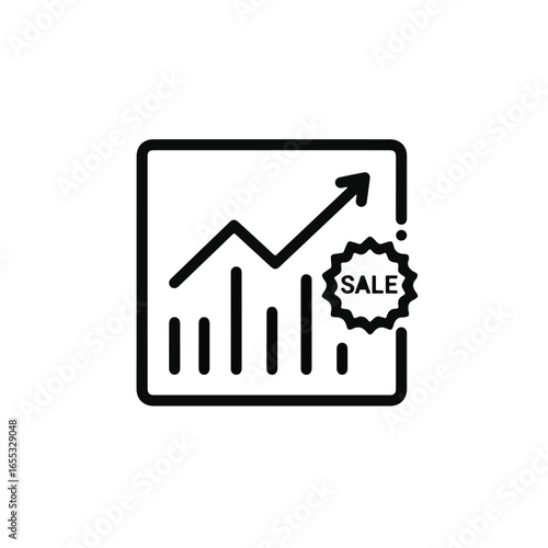 Dynamic financial growth chart with upward arrow and 'Sale' badge, symbolizing successful business performance and increasing profits for modern companies.