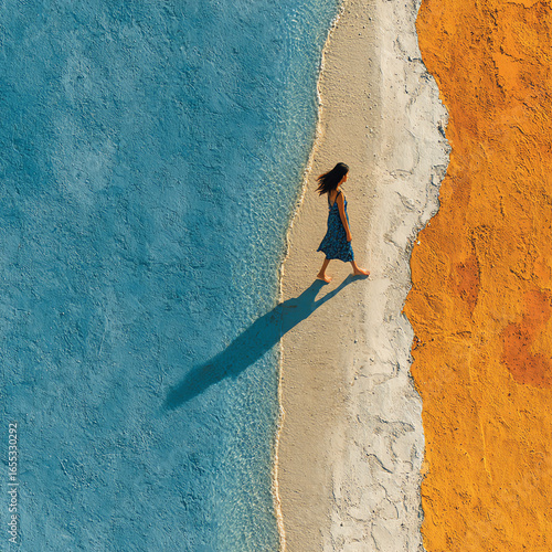Barefoot Woman Walking on Shoreline