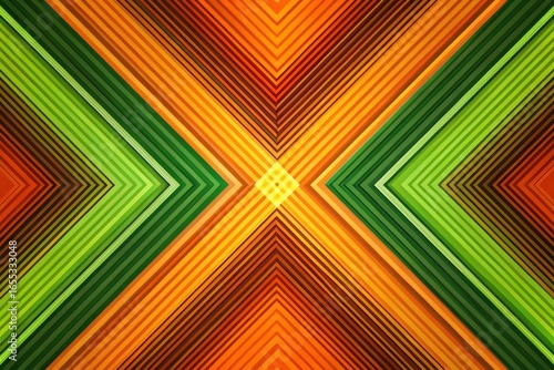 Abstract Symmetrical Lines in Vibrant Green and Orange Hues Forming a Striking Visual Pattern