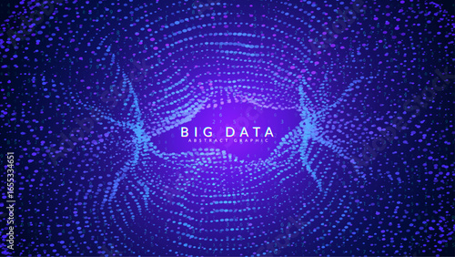 Big Data Torus Abstract Background. Technology Bg With Dynamic Dots And Numbers For AI Network. A Modern Design With Geometric Shapes, Symbolizing Future Business. Blue Tech Big Data Torus