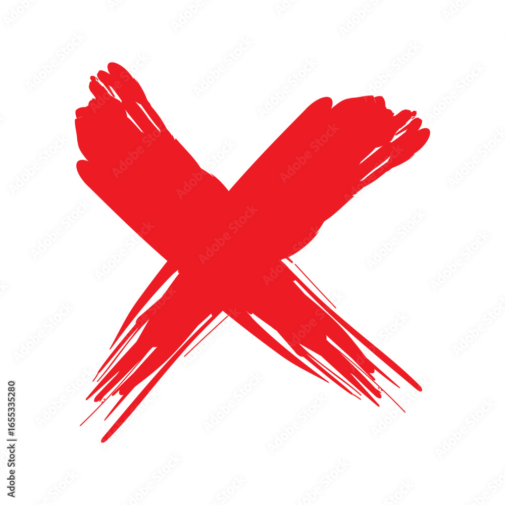 Obraz premium Red cross mark. Grunge style symbol. Textured brushstroke element. Vector exclusion sign.