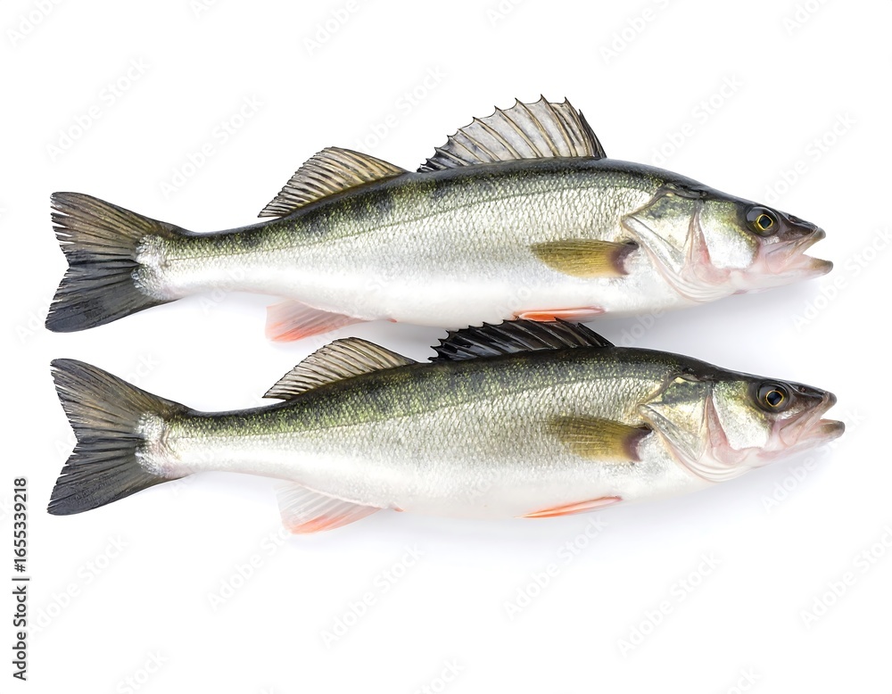 Fototapeta premium Two perch fish on white background