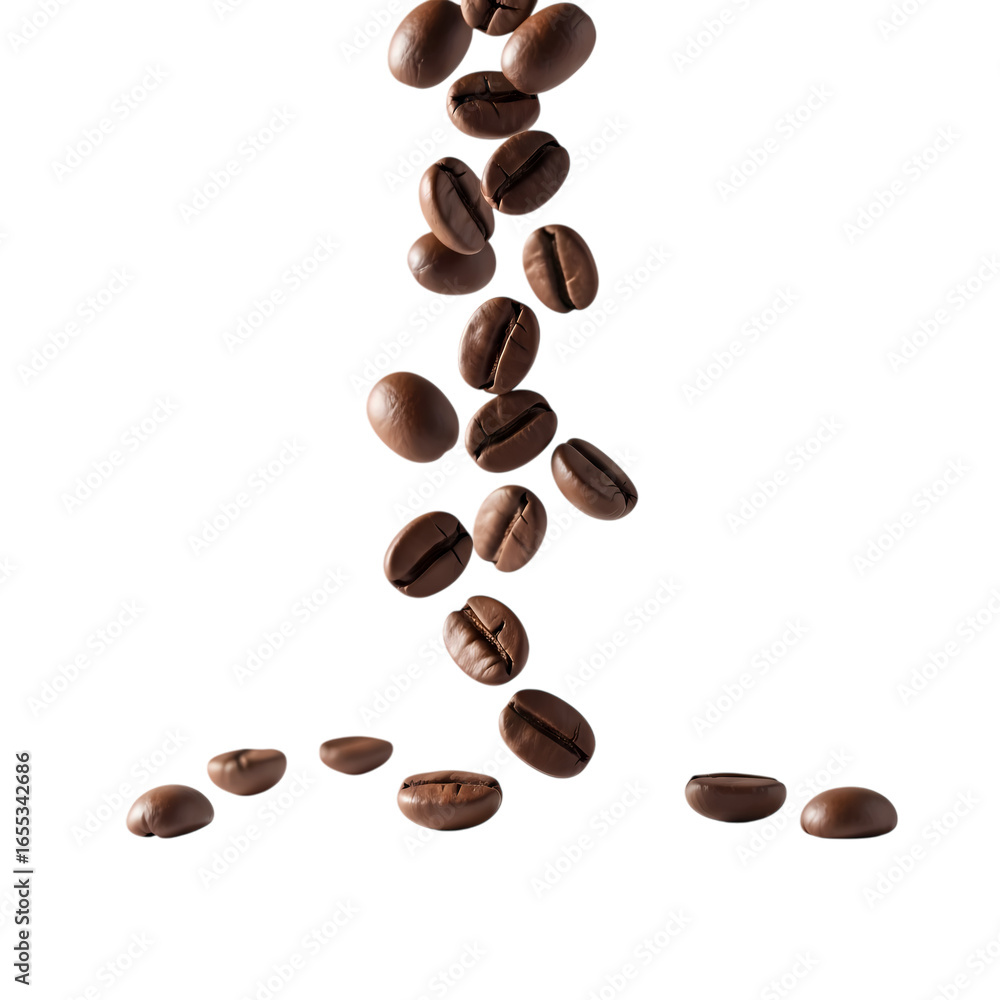 Naklejka premium Roasted Coffee Beans Falling: Rich Aroma & Texture