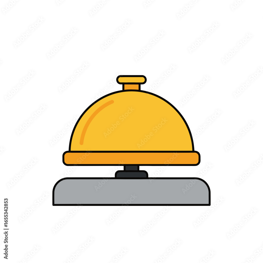 Fototapeta premium Golden service bell with gray base and black button on white background.