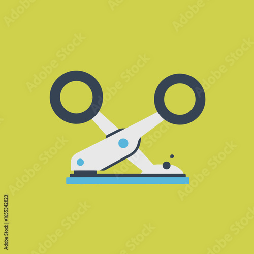 A hole puncher tool with a light gray body and teal accents on yellow.