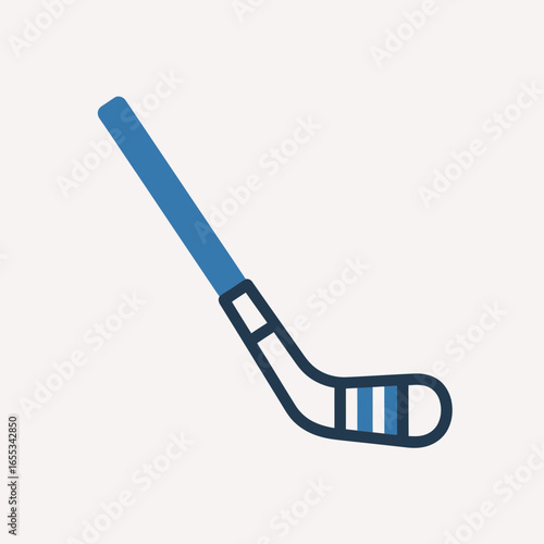 Blue hockey stick icon on a beige background.