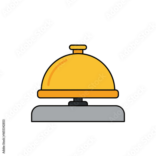 Golden service bell with gray base and black button on white background.