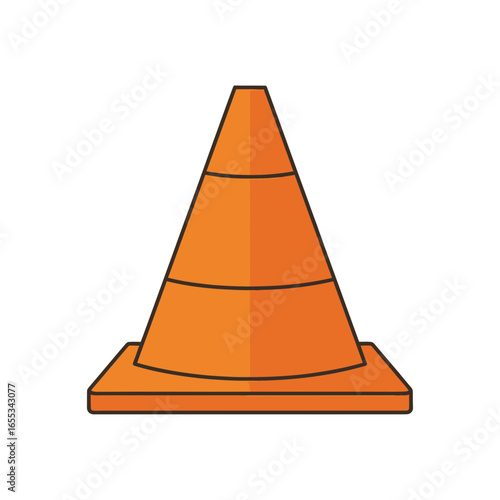 Orange traffic cone with horizontal lines on white background simple vector illustration.