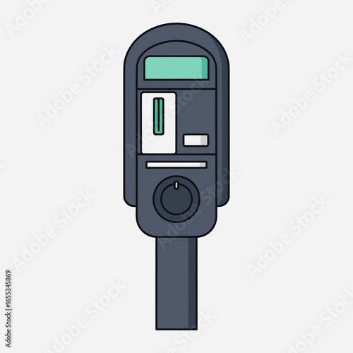 Isolated parking meter with display screen and payment slot on a white background.
