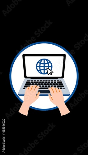 Typing on a Laptop with a World Wide Web Icon