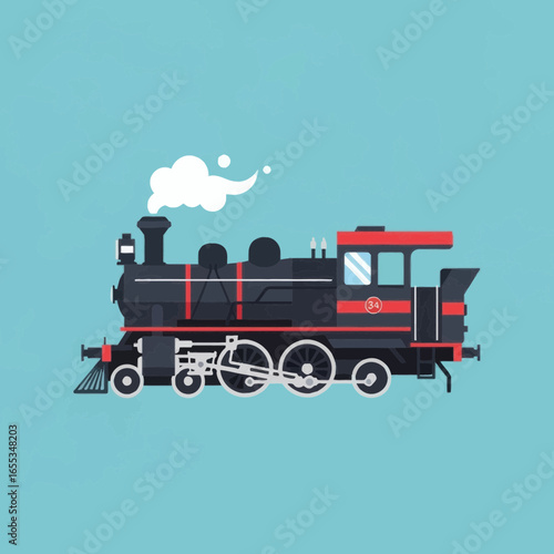 A steam train with smoke on a light blue background simple illustration.