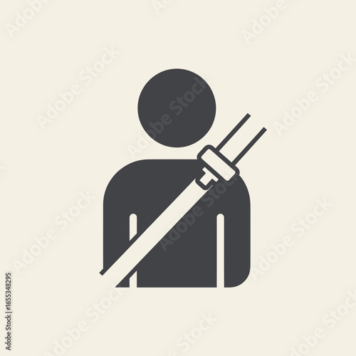 Icon of a person wearing a seatbelt on a light background.
