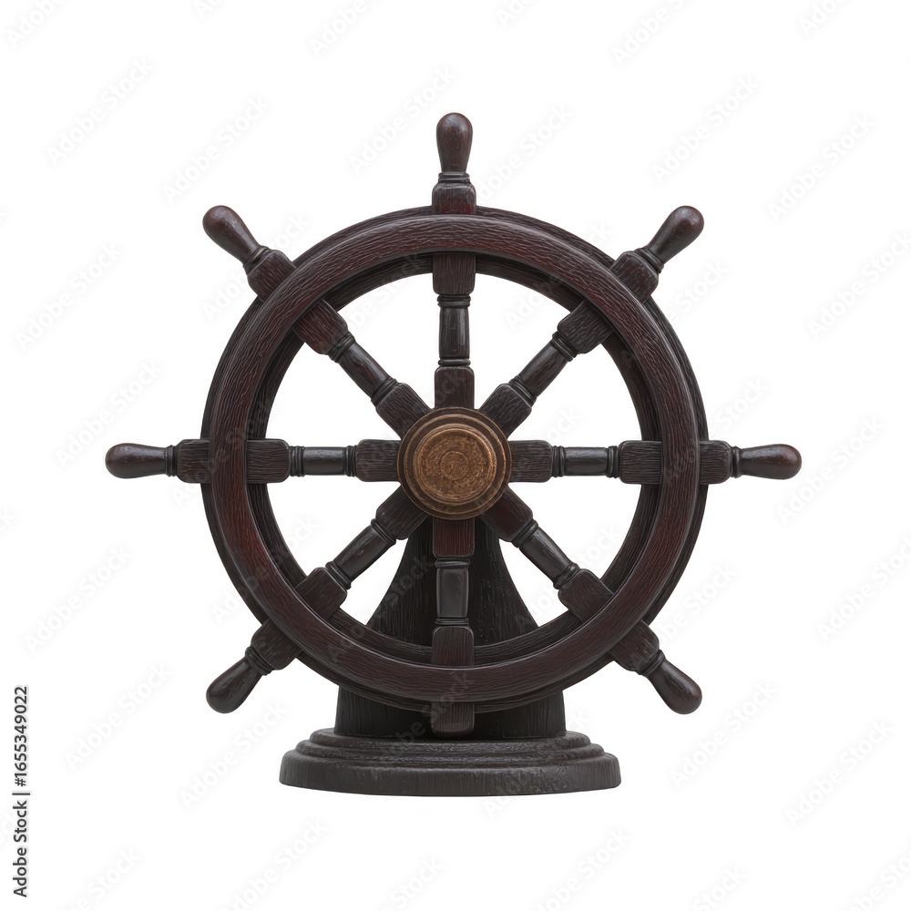 Obraz premium Ship wheel with vintage nautical design wooden texture and classic maritime style used for steering boats