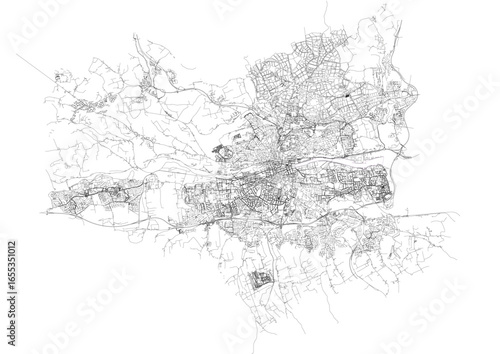 Vector city map of Cork showing complete highways across the city in full layout view without zoom.
