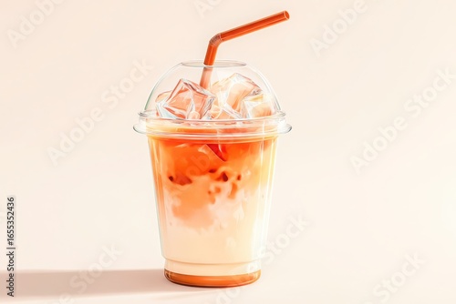 Wallpaper Mural Iced Thai Tea in a Clear Plastic Cup with Straw and Lid Refreshing Summer Drink Concept Torontodigital.ca