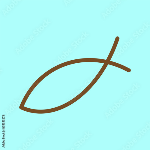 Jesus fish illustration. Christian symbol vector. Religious sign icon. Brown ichthys emblem.