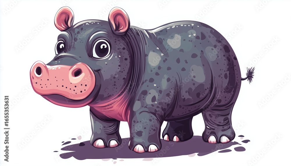 Fototapeta premium Adorable Hand Drawn Hippopotamus Print Perfect For T-Shirts, Posters, And Baby Shower Parties. Cute Design For Various Purposes.