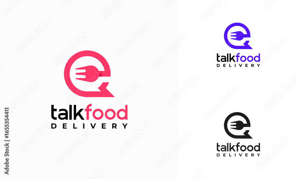 Fototapeta premium Food Talk Logo template designs vector illustration, ordering food or chat bubbles with a fork