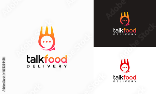 Food Talk Logo template designs vector illustration, ordering food or chat bubbles with a fork