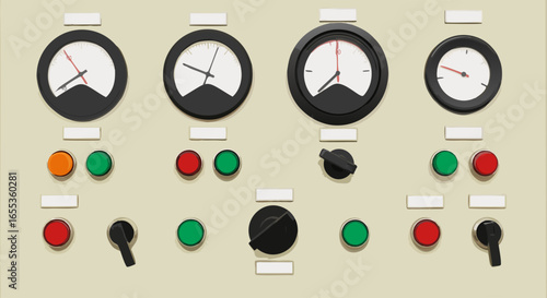 Control Panel: A close-up shot presents a detailed view of a meticulously designed control panel, showcasing an array of gauges, switches, and indicators.