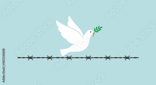 Dove of Peace: The image of a dove of peace soars gracefully, carrying an olive branch against a serene backdrop, symbolizing tranquility and liberation from the restraints.