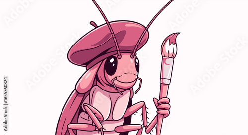 Cockroach Artist: A whimsical illustration captures a charming cockroach, adorned with a beret and paint brush, exuding artistic flair and creative inspiration.