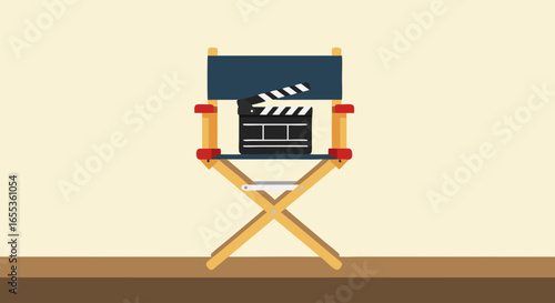 Lights, Camera, Chair: A director's chair and clapperboard stand poised on a film set, anticipating the next shot to commence production.
