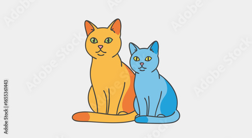 Two Cats of Friendship: A heartwarming digital illustration depicts two friendly felines, a golden orange and a tranquil blue, perched close, a symbol of companion and affection.