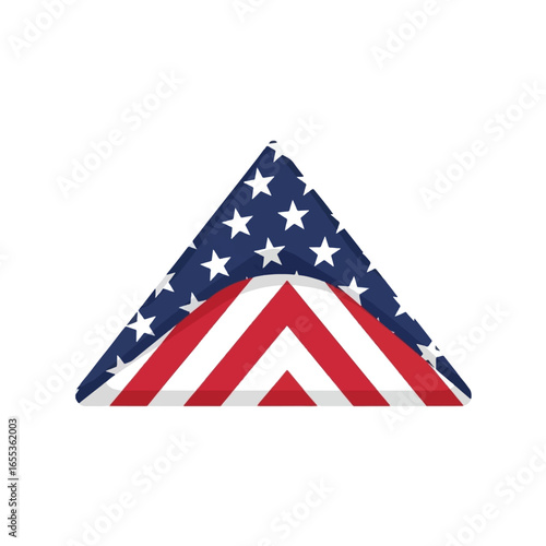 A graphic illustration of a folded American flag in a stylized triangular shape with stars and stripes.