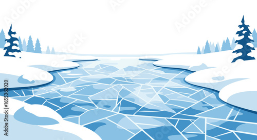Frozen River Landscape: A serene vista of a partially frozen river meandering through a snow-covered landscape, where the cold beauty of winter takes center stage.