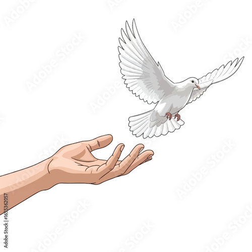 A hand releasing a white dove into the sky, symbolizing peace and freedom.