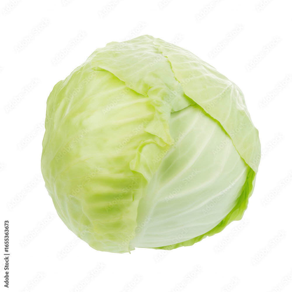 Fototapeta premium Fresh head of cabbage with vibrant green hues and intricate textures on transparent background
