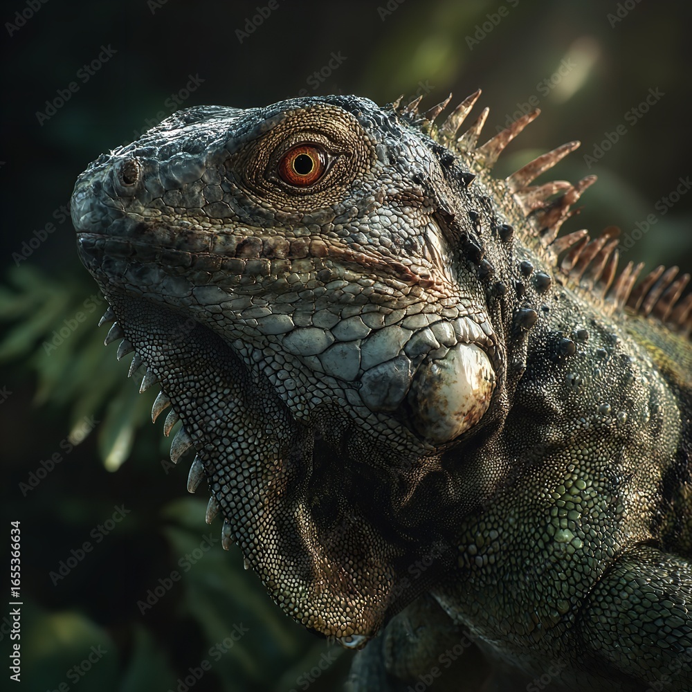 Fototapeta premium Majestic Iguana Portrait: A Close-Up Glimpse into the Reptilian World and Exotic Wildlife