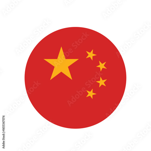"China Flag Icon – Circular Vector Illustration of the Chinese National Flag with Red Background and Yellow Stars – Symbol of National Identity, Patriotism, and Global Representation – Ideal for UI El