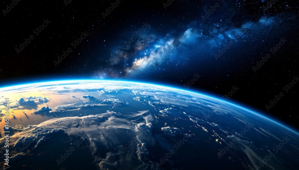 Obraz premium A breathtaking view of Earth from space, showcasing the planet's swirling clouds and the vast expanse of the universe beyond.