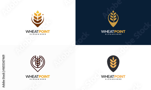 Set of Wheat Agriculture logo designs concept vector, Wheat Point logo designs template
