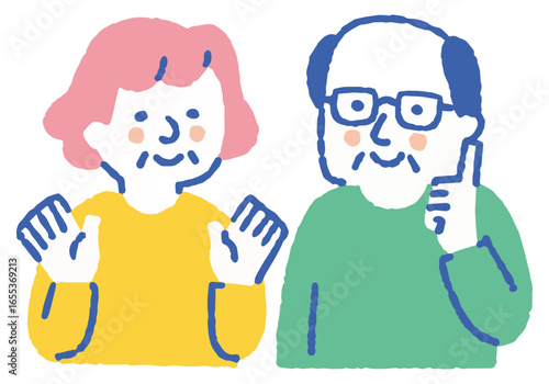 Elderly couple explaining the solution_Color