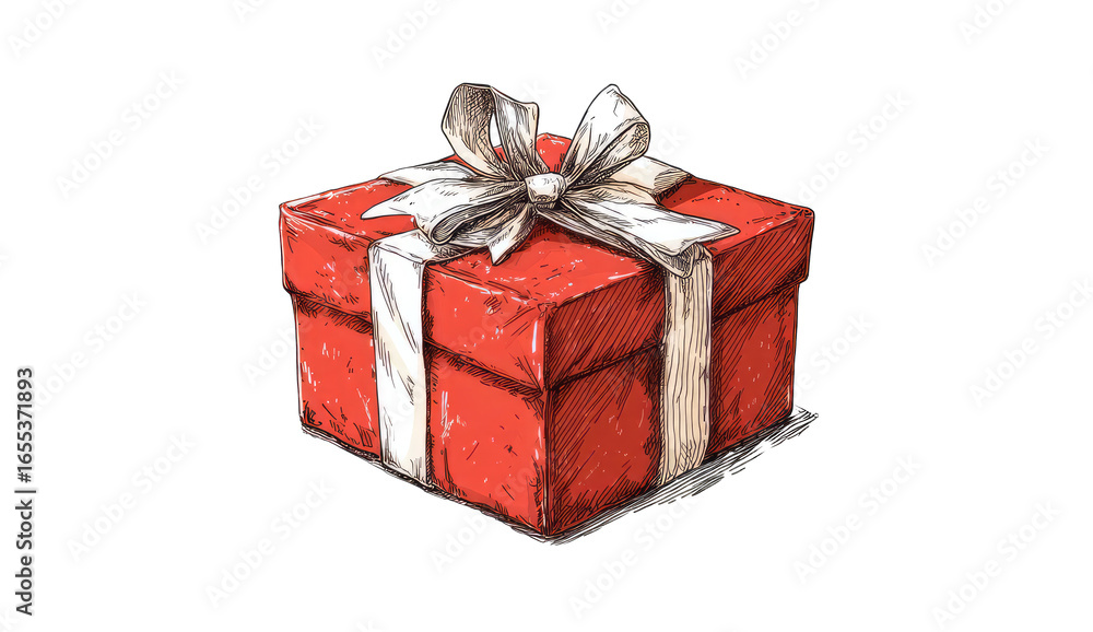 Obraz premium A red gift box with a white ribbon and bow