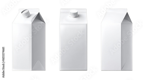 Milk and juice pack. Realistic carton package isolated, white box template for dairy product. Blank packaging for milk or juice on transparent background