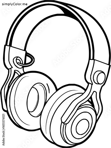Detailed outline of headphones with adjustable band and circular earcups for listening enjoyment music