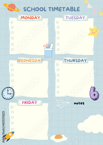 Cute illustrated school timetable with fun elements
